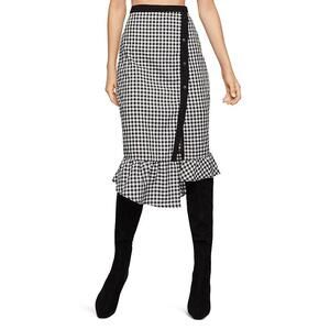BCBGeneration Women's Black‎ White Gingham Ruffle Asymmetric Pencil Skirt Size 4